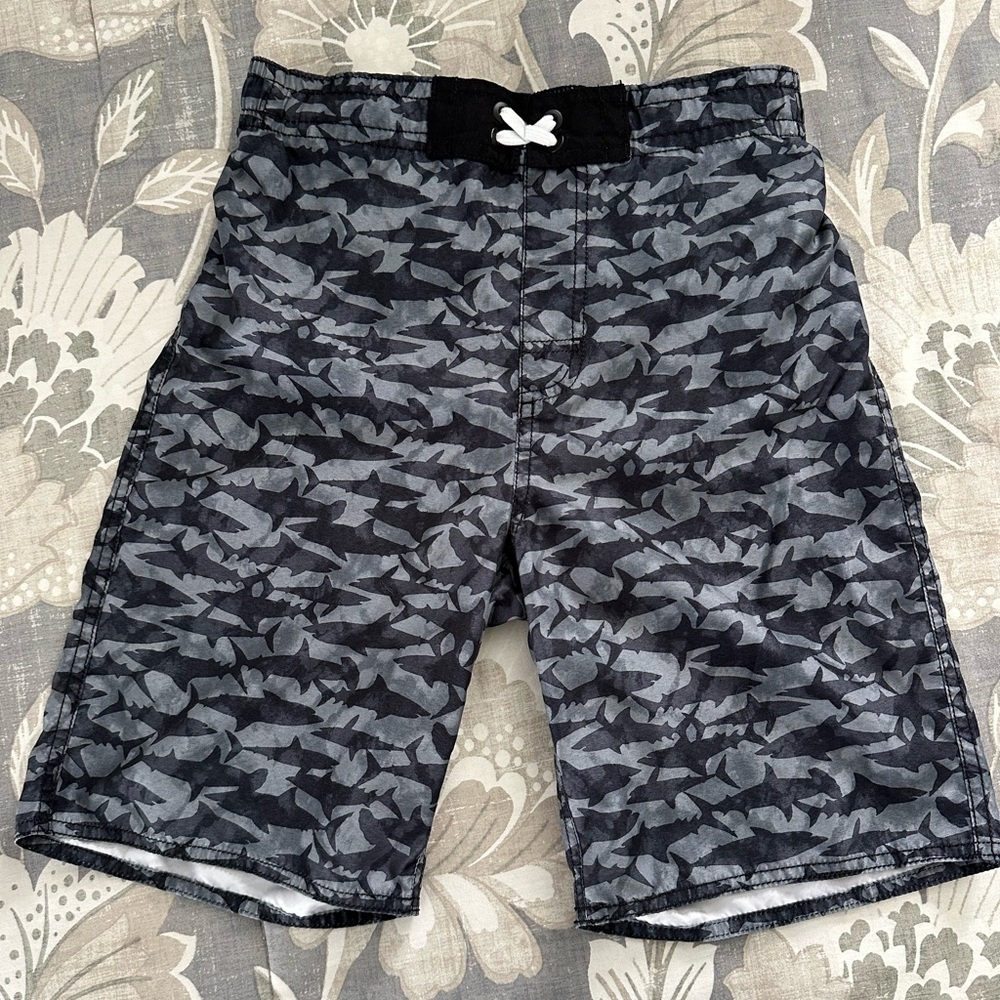 Old Navy Gray Shark Print Swim Trunks